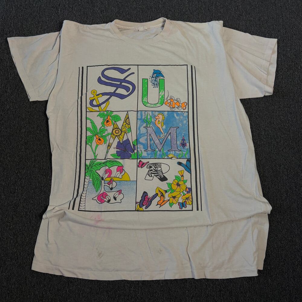 Vintage 90's Y2k Summer Beach Shirt Oversized Puff Print Women's One Size XL